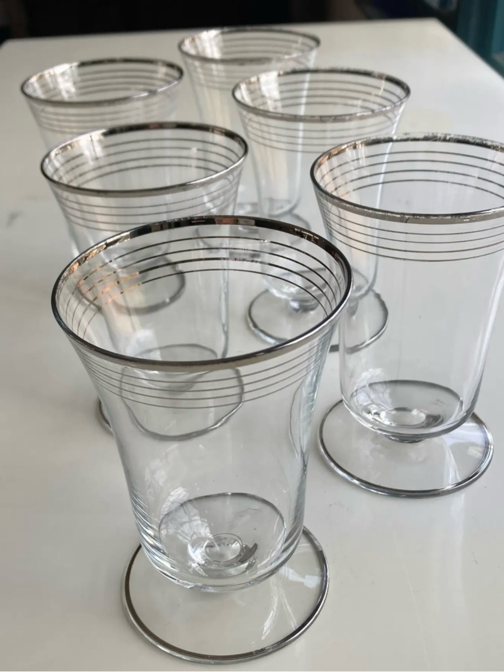 Parfait Set of Clear Stemmed Glasses with Silver Rim - 6 Pack